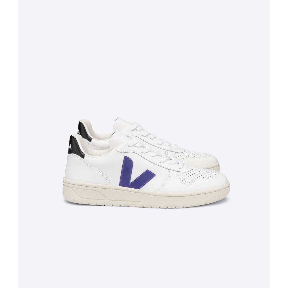 Veja V-10 LEATHER Sneakers Dames White/Purple/Black | BE 649FDN